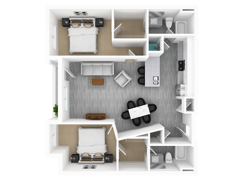 Floor plan for 2 beds, 2 baths, 1283 sqft